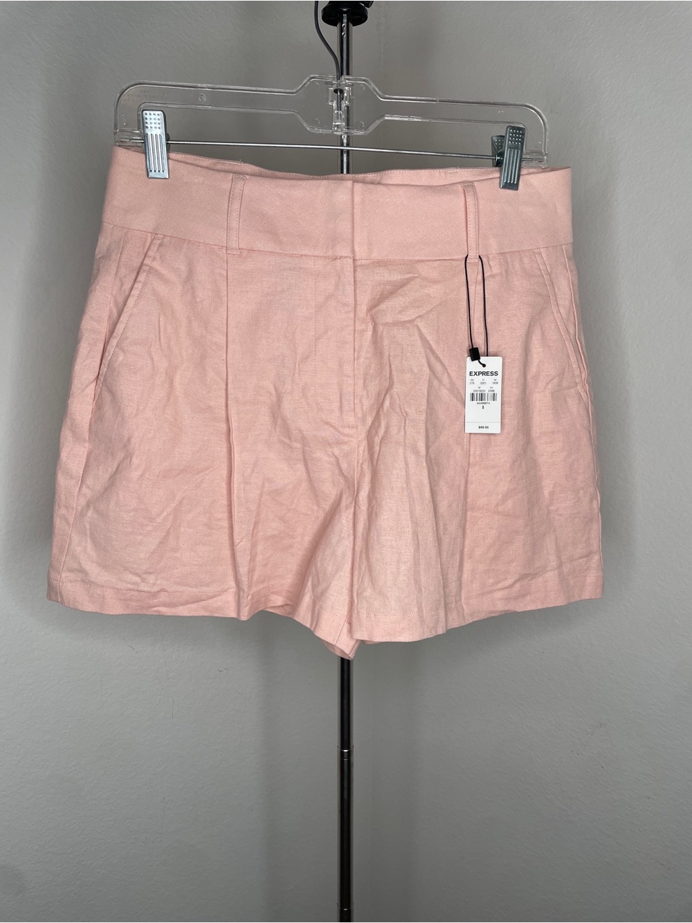 Express Sz 8 High-Waist Pleated Linen Blend Pink Shorts Cruise Vacation Summer